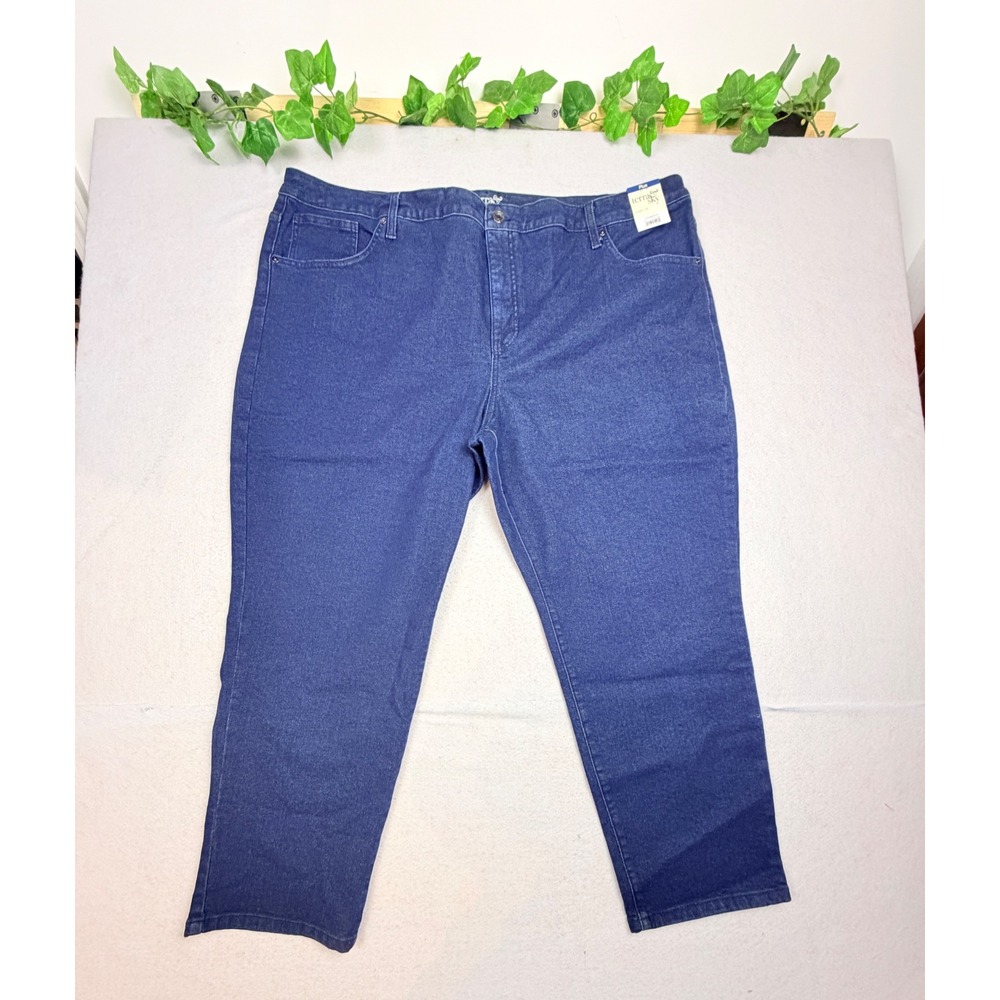 Terra & Sky Womens 24W Petite Straight Leg Jeans Dark Wash Blue TS33100076462DW